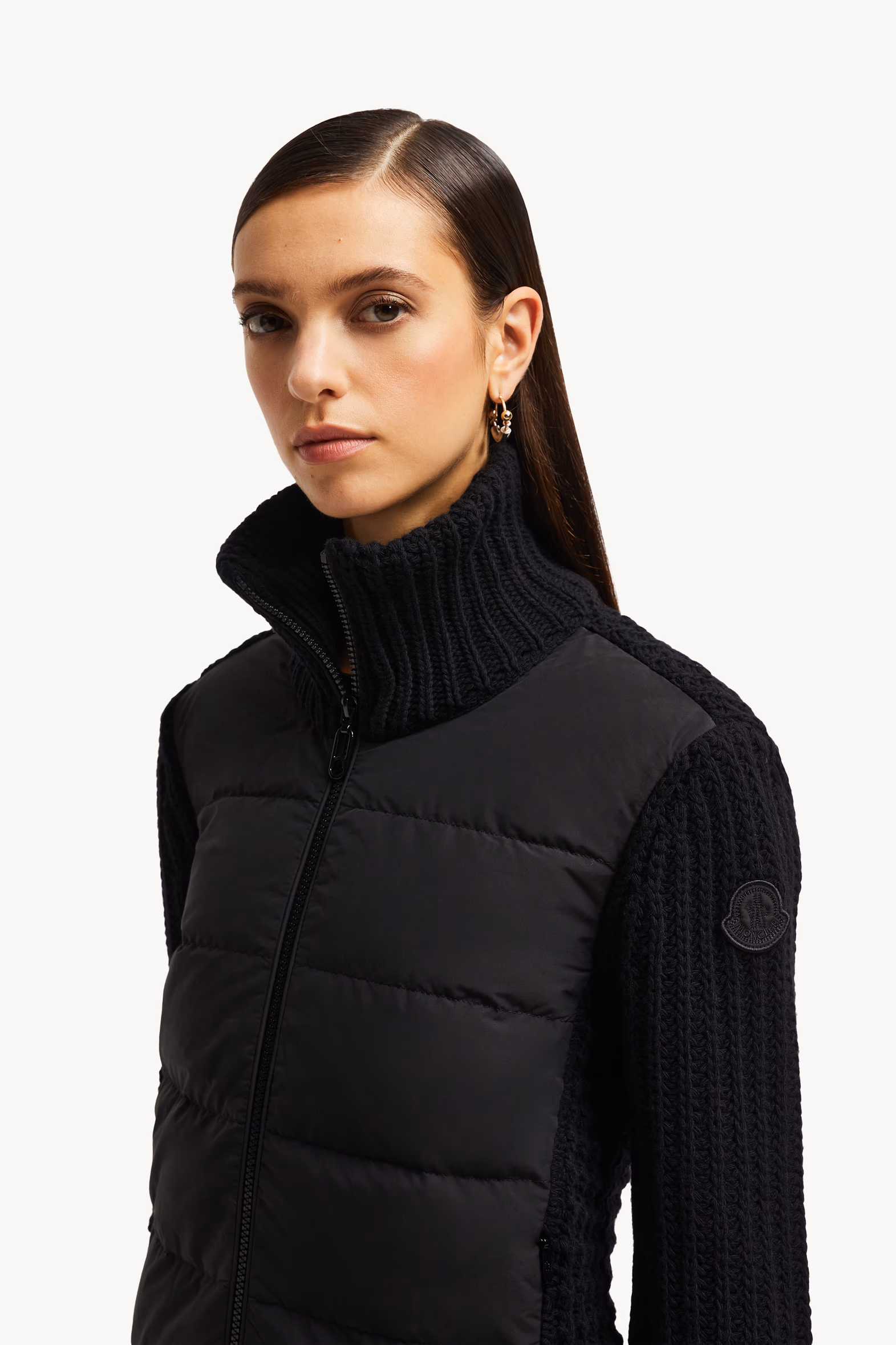 Cardigan zippé matelassé en laine et cachemire Femmes Noir Moncler 4